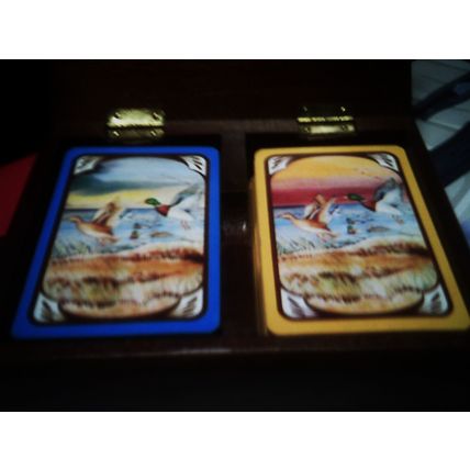 Wood playing card holder duck figuirine 2 decks playing cards