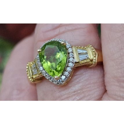 2.25ct Hebei Peridot Zircon Pear Halo Ring Size T½ 14k Gold Overlay 925 Silver
