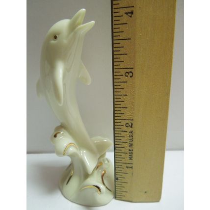 Lenox Dolphin Figurine Porcelain Ivory White 24K Gold Accents Dolphin Figurine