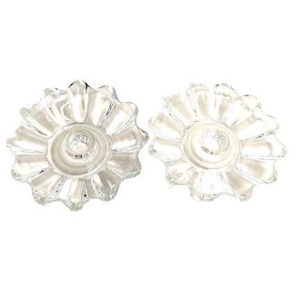 Vintage Clear Glass Candle Holder Daisy Scalloped Celestial Trinket Bowls Dish