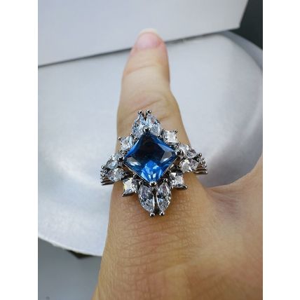 Ring Bomb Party Sz6 RBP Brilliant Blue Gem W/Rhodium P Band Costume Jewelry