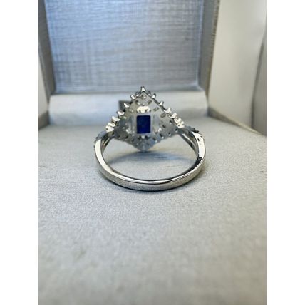 Ring Bomb Party Sz11 RBP Dark Blue Gem W/Colorless Gem Clusters & Rhodium P Band