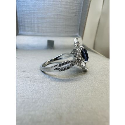 Ring Bomb Party Sz11 RBP Dark Blue Gem W/Colorless Gem Clusters & Rhodium P Band