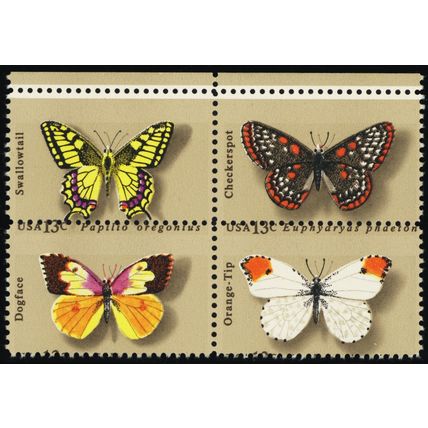 1715a, MNH 13¢ Butterflies - Misperfed Error Block * Stuart Katz