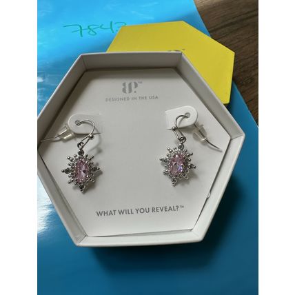 NIB Bomb Party Dangle Earrings RBP4490 Spread The Love Rose Quartz CZ Rhodium P