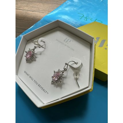 NIB Bomb Party Dangle Earrings RBP4490 Spread The Love Rose Quartz CZ Rhodium P