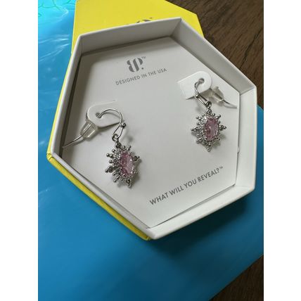 NIB Bomb Party Dangle Earrings RBP4490 Spread The Love Rose Quartz CZ Rhodium P