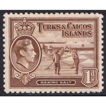 Turks and Caicos KGVI 1938-45 1d Red-Brown Raking Salt SG196 Mint MH