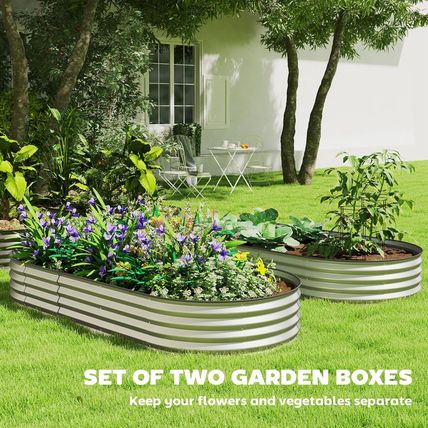 Outsunny 2PCS Galvanized Raised Garden Bed, 7' X 3' X 1' Raised Beds for Gardeni