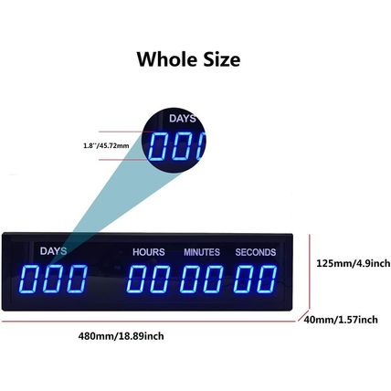 Blue 1.8" 9Digits Large LED Countdown Count up Days Clock with Remote Christmas