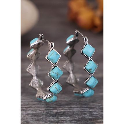 Green Square Turquoise Gem Earrings
