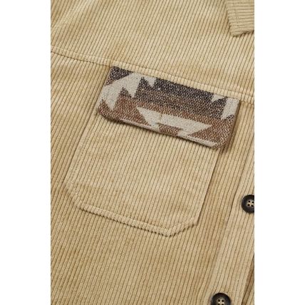 Khaki Aztec Print Patchwork Frayed Edge Corduroy Jacket
