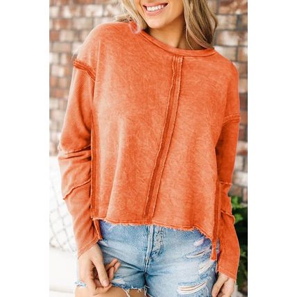 Orange Exposed Seamed High Low Raw Edge Sweatshirt