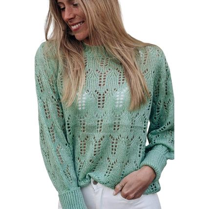 Green Sheer Knitted Pointelle Sweater