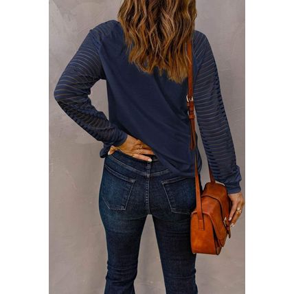Blue Sheer Stripe V-Neck Top