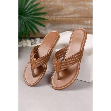 Chestnut Braided Strap PU Leather Flip Flop