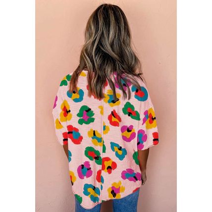 Pink Leopard Drop Shoulder Oversize Tee