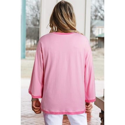 Bonbon Oversized Patched High Low Bracelet Sleeve Plus Size T Shirt