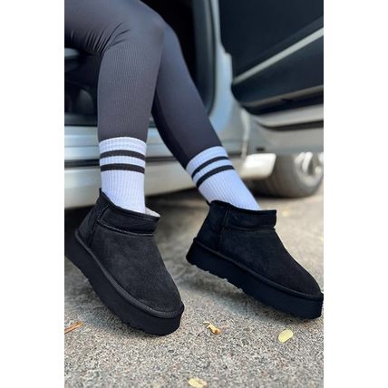 Black Faux Fur Lined Suede Ankle Snow Boots