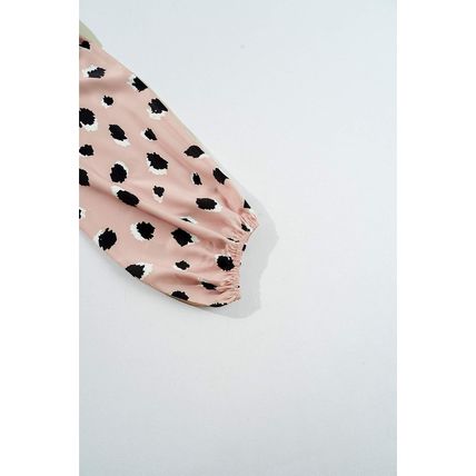 Khaki Classic Leopard V Neck Bracelet Sleeve Blouse