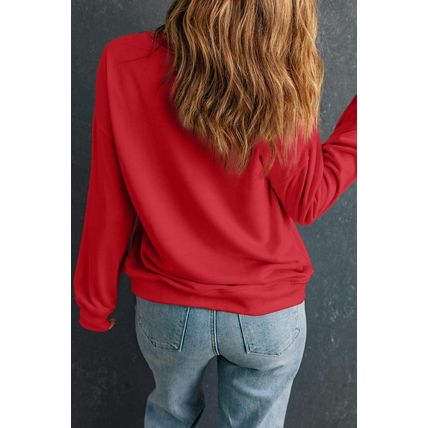 Red Glittering HOLLY JOLLY Graphic Christmas Pullover Sweatshirt