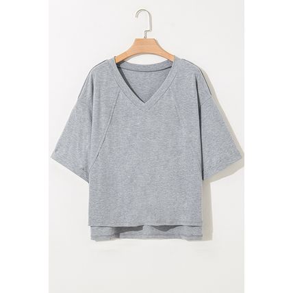 High Raglan Half Sleeve V Neck Oversized T Shirt