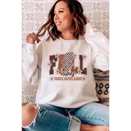 White FALL THANKFUL Graphic Drop Shoulder Sweatshirt
