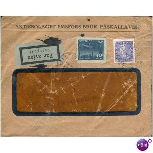 Sweden Airmail 1930's - SG 175f + SG 129 - Aktiebolaget Emsfors bruk...