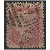 1858 SG43 1d Red Plate 157 Good Used Rounded Corner Check Letters "IK".