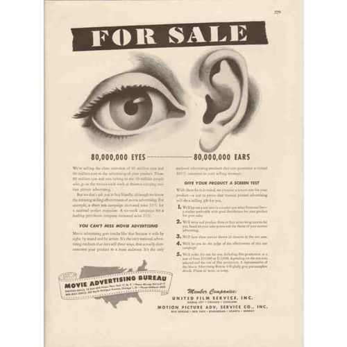 movie advertising bureau 1947 for sale eyes ears media vintage ad