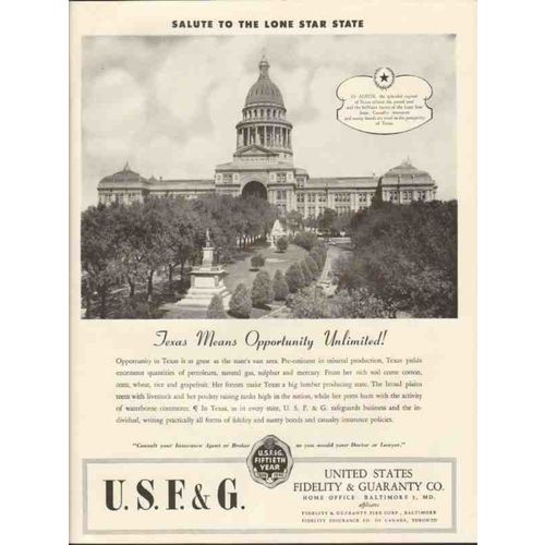 united states fidelity guaranty co 1947 texas opportunity vintage ad