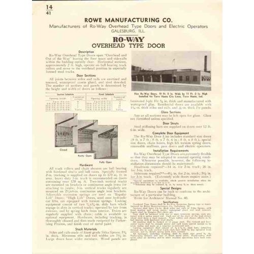 rowe mfg company 1941 ro-way residential overhead door vintage catalog