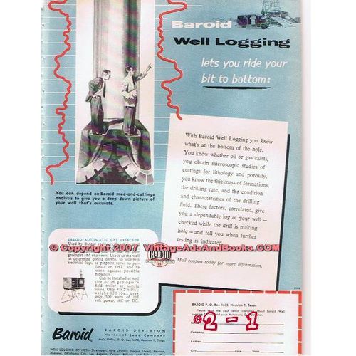 BAROID 1955 National Lead Co gas oil well logging drilling vintage ad