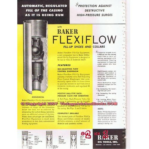 BAKER OIL TOOLS INC 1955 Flexiflow fill-up collars shoes vintage ad