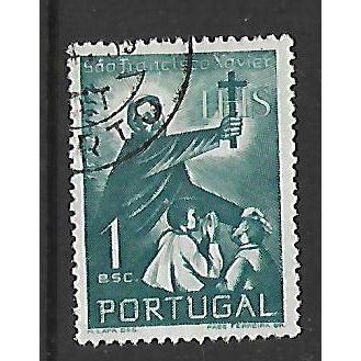 PORTUGAL 1952 1e GREEN BLUE ST FRANCIS XAVIER SG1075 FINE USED