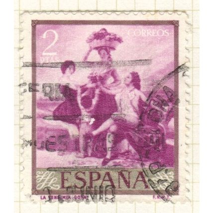 Spain 1958 - 2p golden/multicoloured - Fruit sellers (Goya) - used