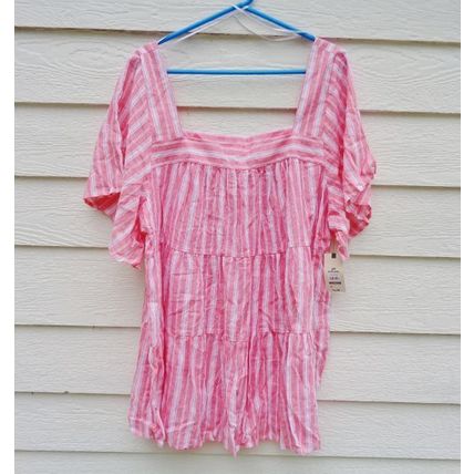 Terra & Sky Salmon Striped Tunic Top 2X Square Neck NWT 20W-22W