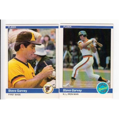 TWO 1984 Fleer Steve Garvey baseball cards - #300, #628 - Padres