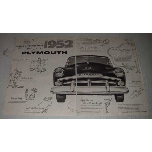 1952 Plymouth Car Ad - Announcing