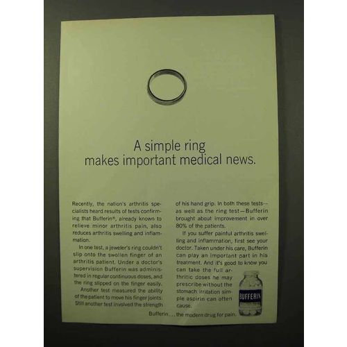 1964 Bufferin Medicine Ad - A Simple Ring Medical News