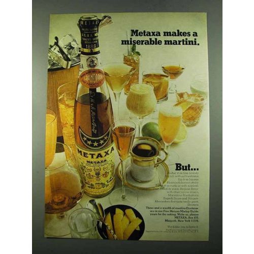 1969 Metaxa Liqueur Ad - Makes Miserable Martini