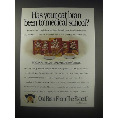 1990 Quaker Oat Bran Cereal Ad - Has your oat bran been to medical school?