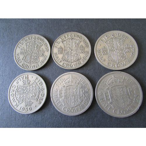 1947 - 1950 GEORGE VI & 1956 - 1957 ELIZABETH II HALFCROWNS SIX COINS IN TOTAL.