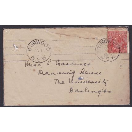 AUSTRALIA 1½d Red KGV HEAD postal history BURWOOD to DARLINGTON -11.OC.1928