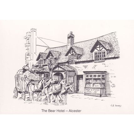 The Bear Hotel Alcester Warwickshire Pub Painting Postcard