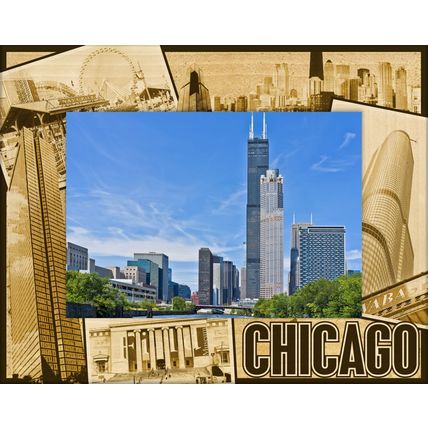 Chicago Landmarks Laser Engraved Wood Picture Frame Landscape (3 x 5)