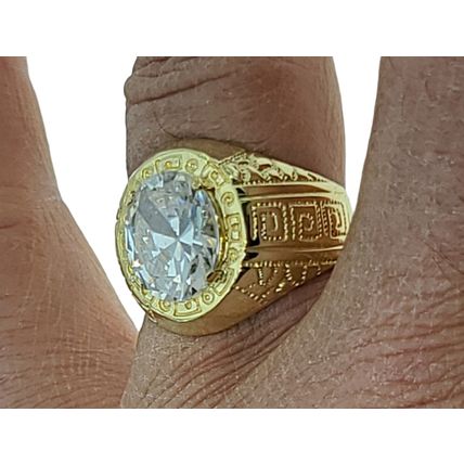 New Colorless White Oval CZ Stone Solid 14k Yellow Gold Men Ring 7.9 Gr Size 10