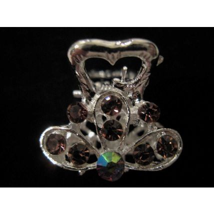 small mini silver metal hair claw clip with crystals bridal clip