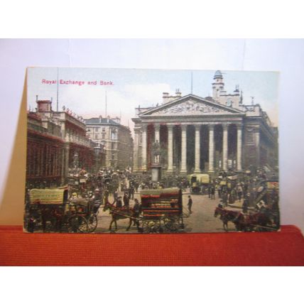 THE ROYAL EXCHANGE, LONDON . used antique postcard. stamp missing =