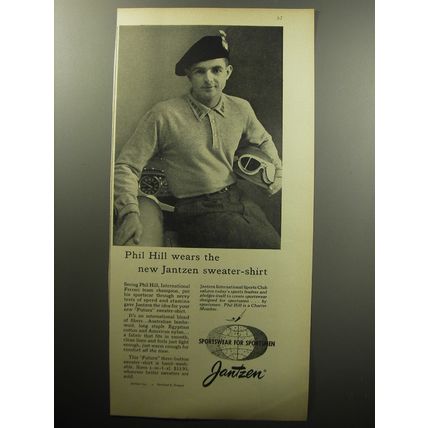 1957 Jantzen Fashion Ad - Phil Hill wears the new Jantzen sweater-shirt